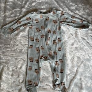 Soft Blue Baby One-Piece Footed Pajamas with Bison Print
